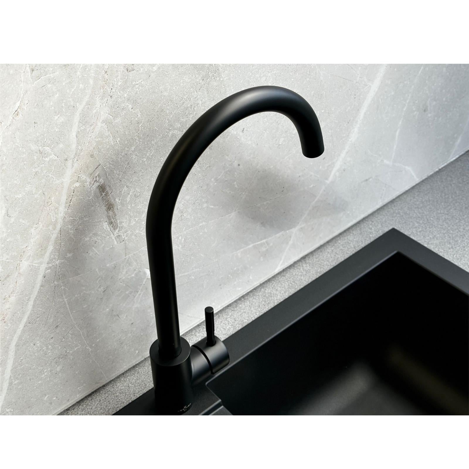 Reginox Taravo MB Single Lever Swan Neck Matt Black Kitchen Mixer Tap